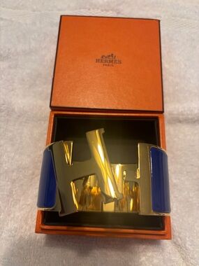 Hermes Blue and Gold Clic H Bracelet